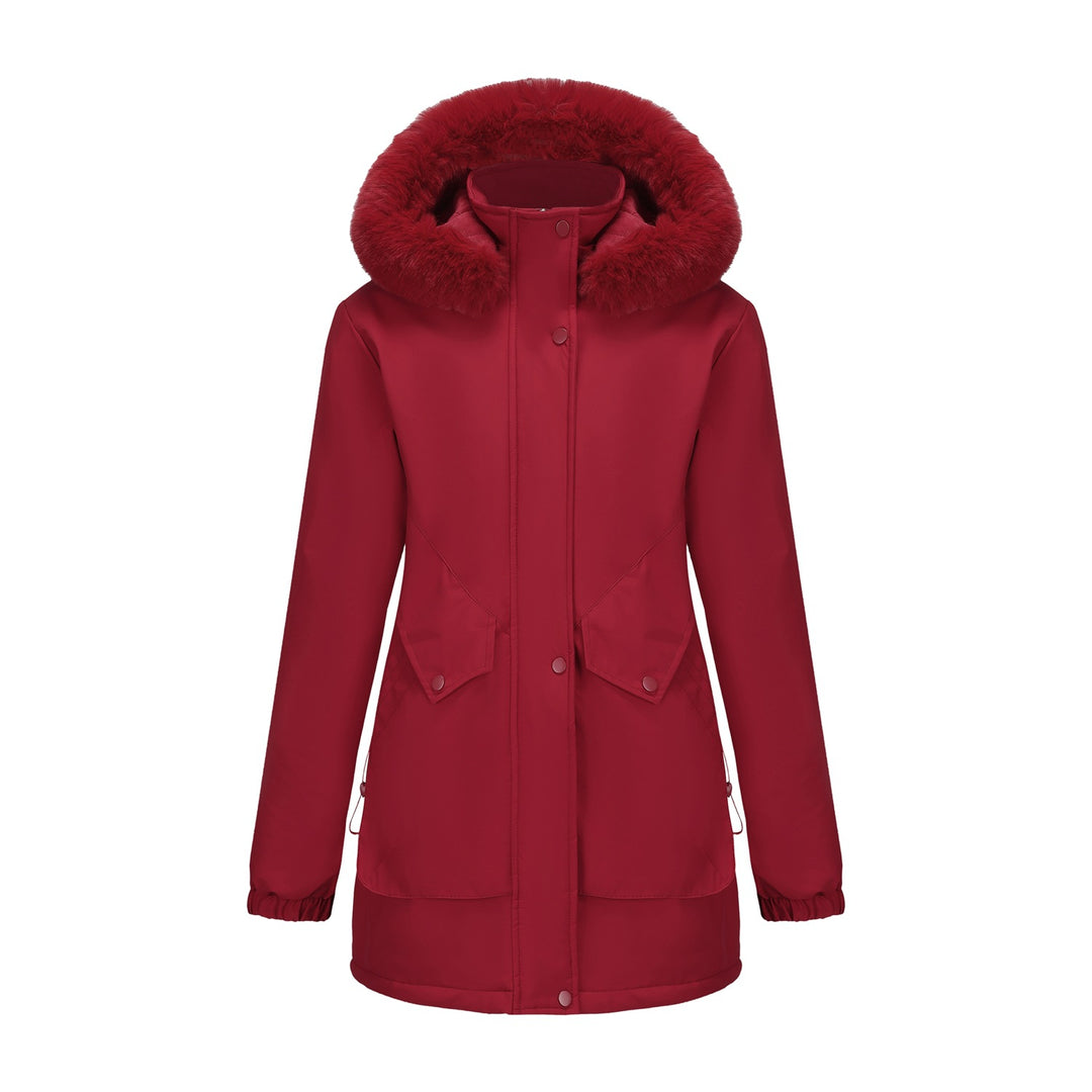 Ladies waterproof parka jacket with cozy faux fur collar Lune London