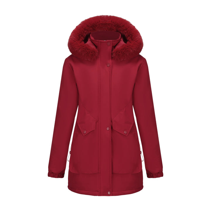 Ladies waterproof parka jacket with cozy faux fur collar Lune London