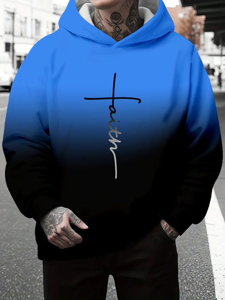 Men's hoodie with a subtle gradient of colors and an inspiring inscription Lune London
