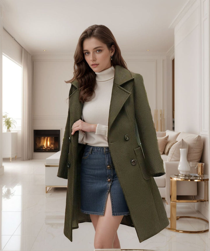 Oversized wool trench coat for women with double-breasted buttons Lune London