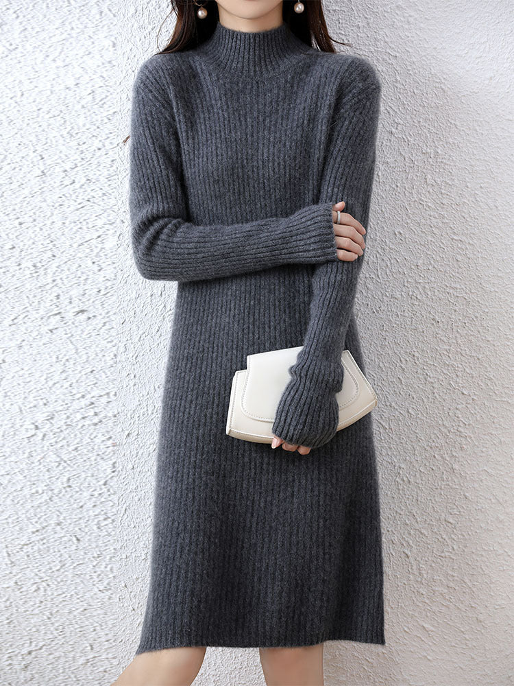 Women's knitted dress with elegant ribbed design and high collar Lune London