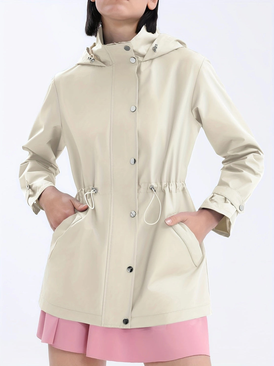 Functional practical jacket for women with adjustable waist and hood Lune London