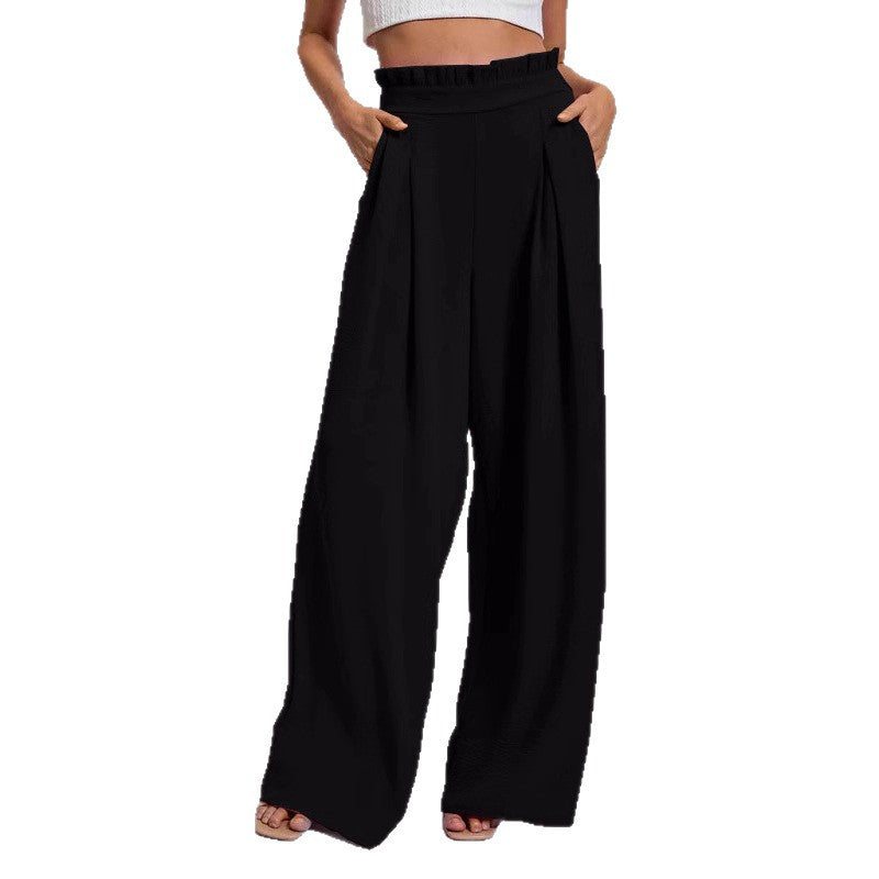 Loose high-waisted pants for women with pleats and elastic waist Lune London