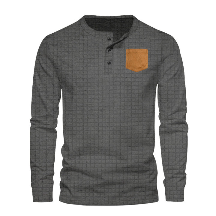 Men's long sleeve shirt with textured design and leather application Lune London