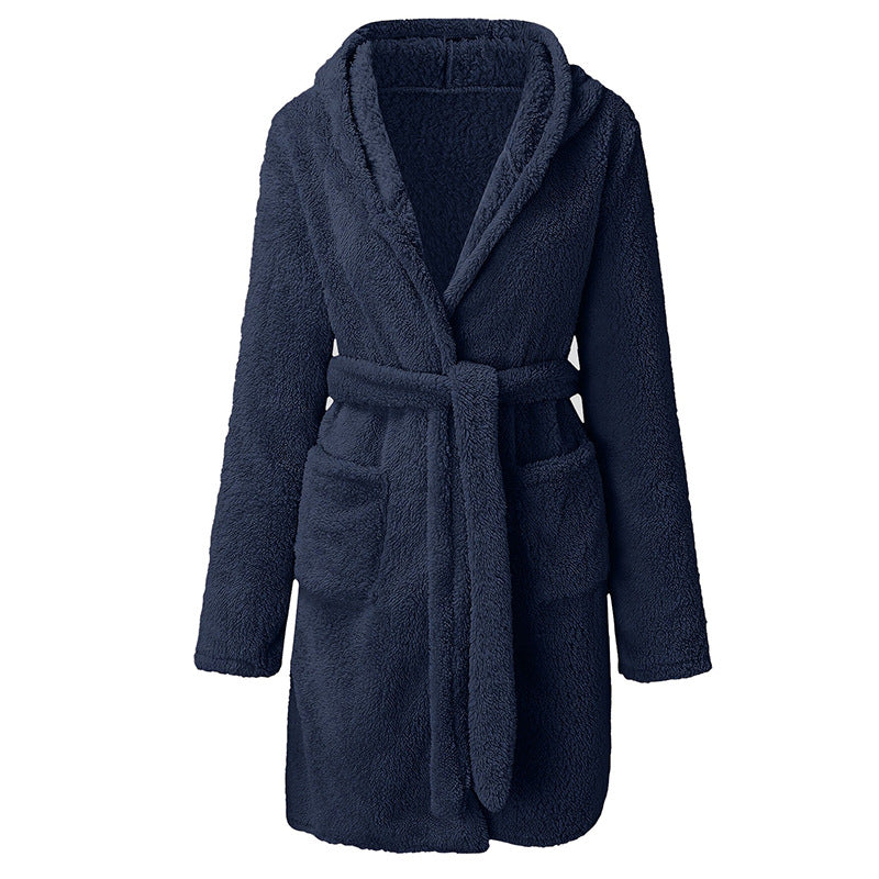 Fleece bathrobe for women with hood and practical pockets Lune London