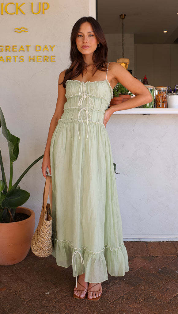 Chic & Stil Women’s Flowing Maxi Dress with Ruffle Details and Adjustable Ties