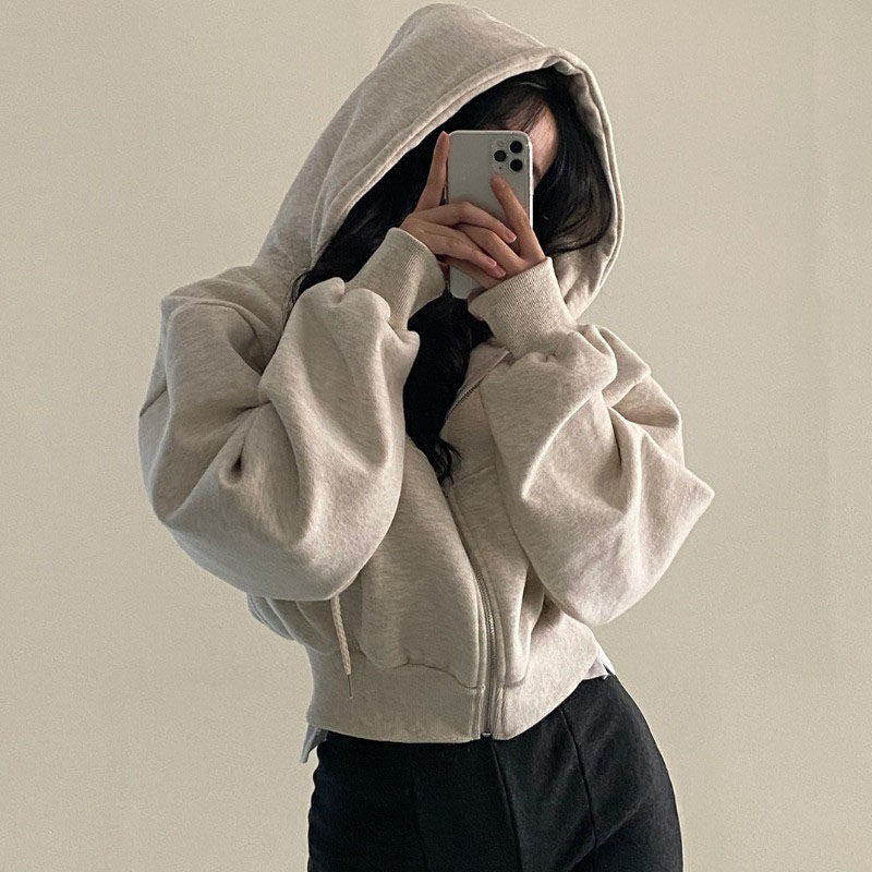 Women's Cropped Hoodie with Zipper and Casual Style