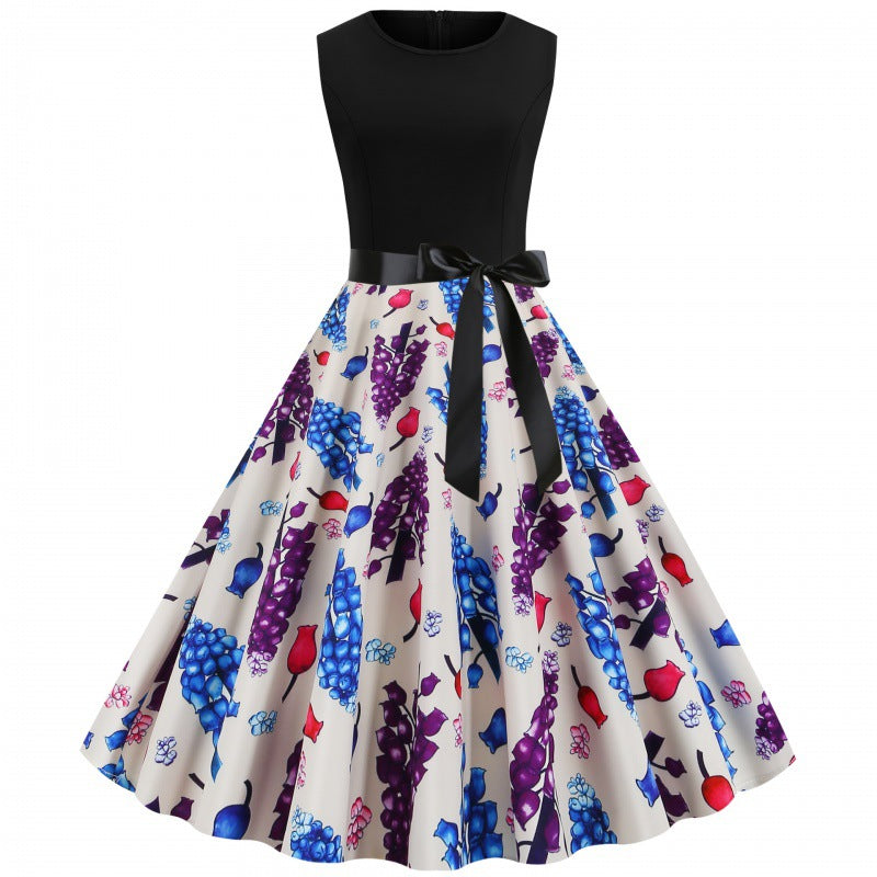 Robe swing pour femmes avec motif floral et ceinture à la taille Chic & Stil