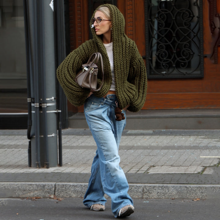 Oversized women's knit jacket with hood Lune London