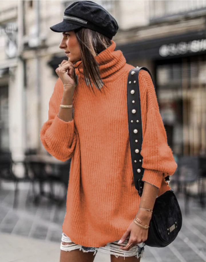 Sweater women with high collar and large knit pattern Lune London