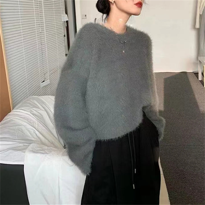 Ladies Plush Sweater with Relaxed Fit and High Round Neck Lune London