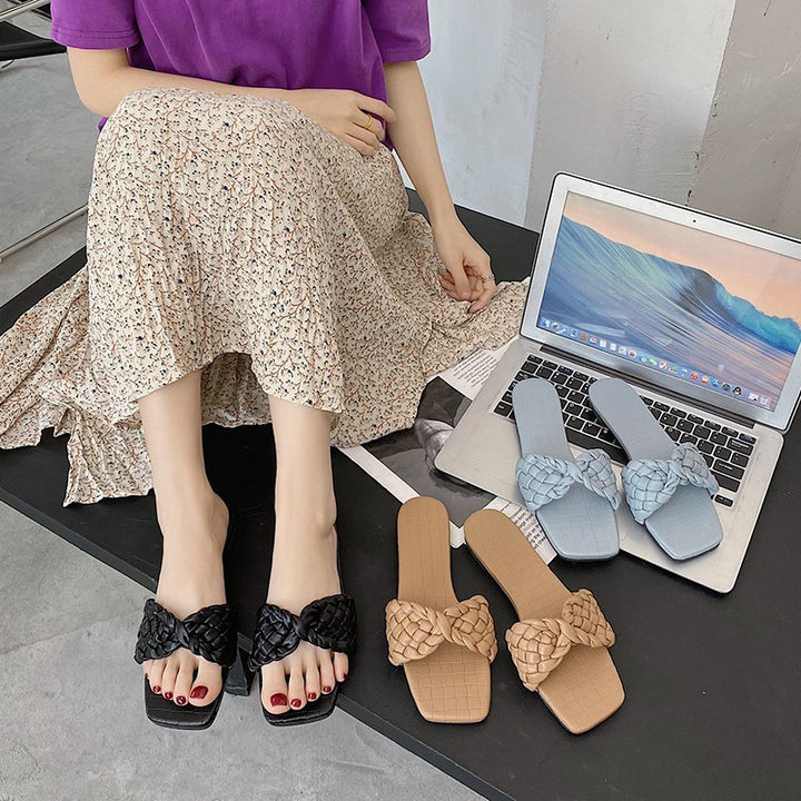 Strappy faux leather sandals with woven look Lune London