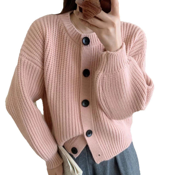 Buttoned design knit jacket for women with puff sleeves Lune London