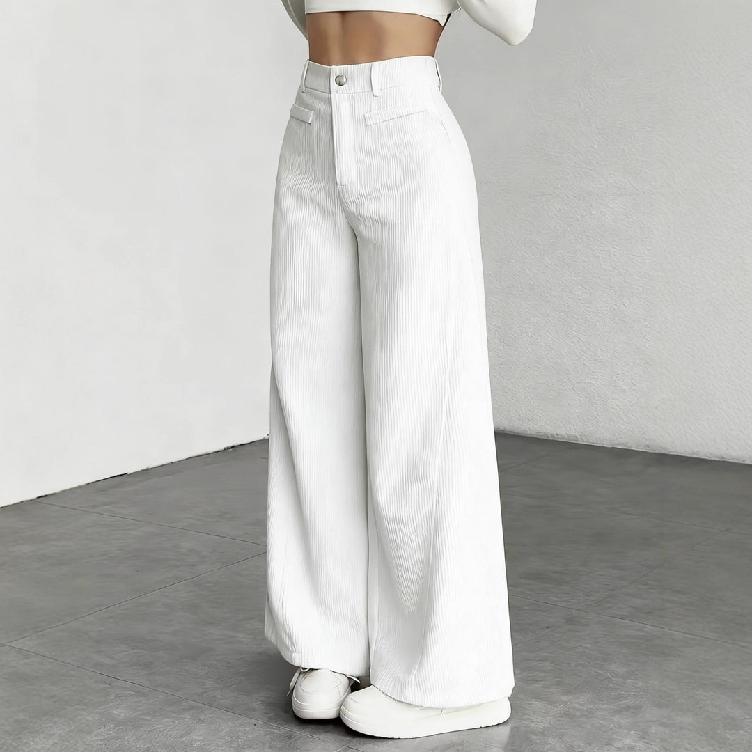 Pantalon en corduroy large pour femmes avec taille haute et coupe longue Chic & Stil