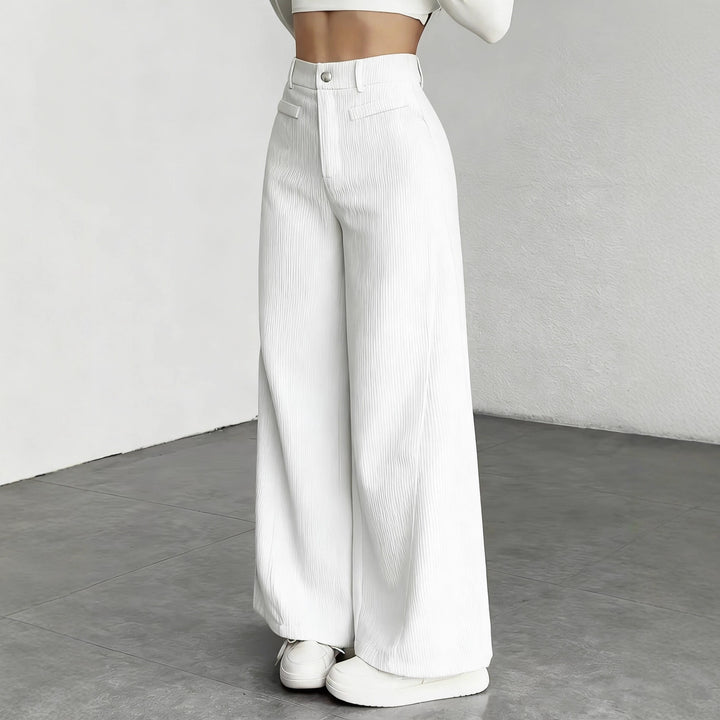 Pantalon en corduroy large pour femmes avec taille haute et coupe longue Chic & Stil