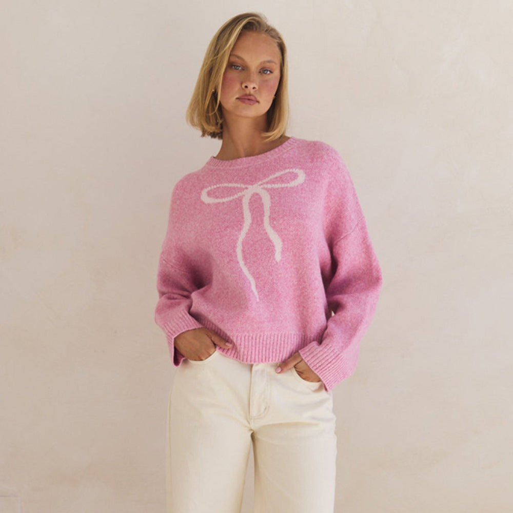 Lune London Plush Women's Sweater with Decorative Bow Pattern