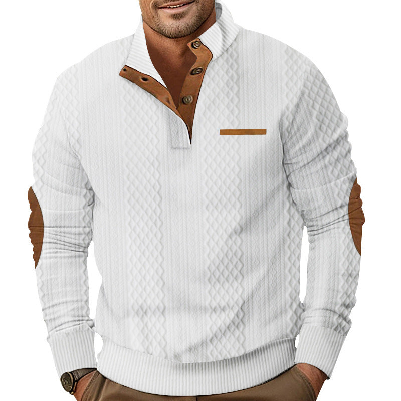 Knit sweater for men with classic button placket and leather details Lune London