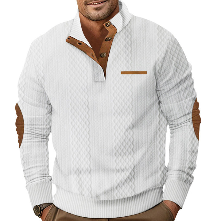 Knit sweater for men with classic button placket and leather details Lune London