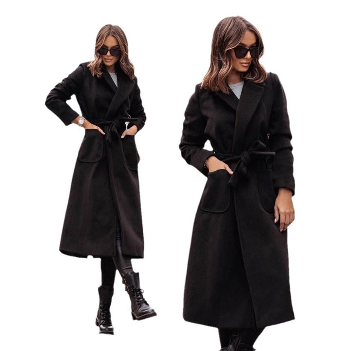 Ladies elegant wrap coat with practical pockets and adjustable belt Lune London