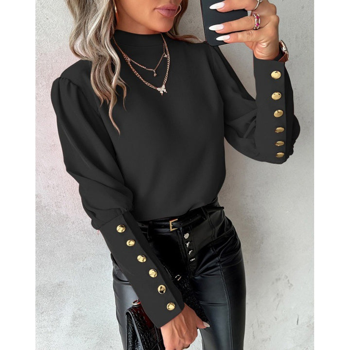 Elegant blouse for women with puff sleeves and golden button details Lune London