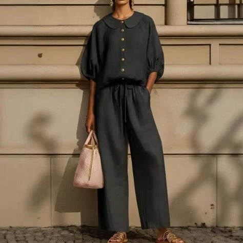 Women's Airy Two-Piece with Modern Collar and Button Details Lune London
