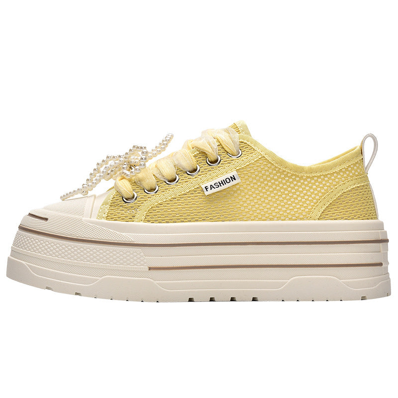 Ladies Platform Sneakers with Fashionable Mesh Upper Material and Trendy Pearl Details Lune London
