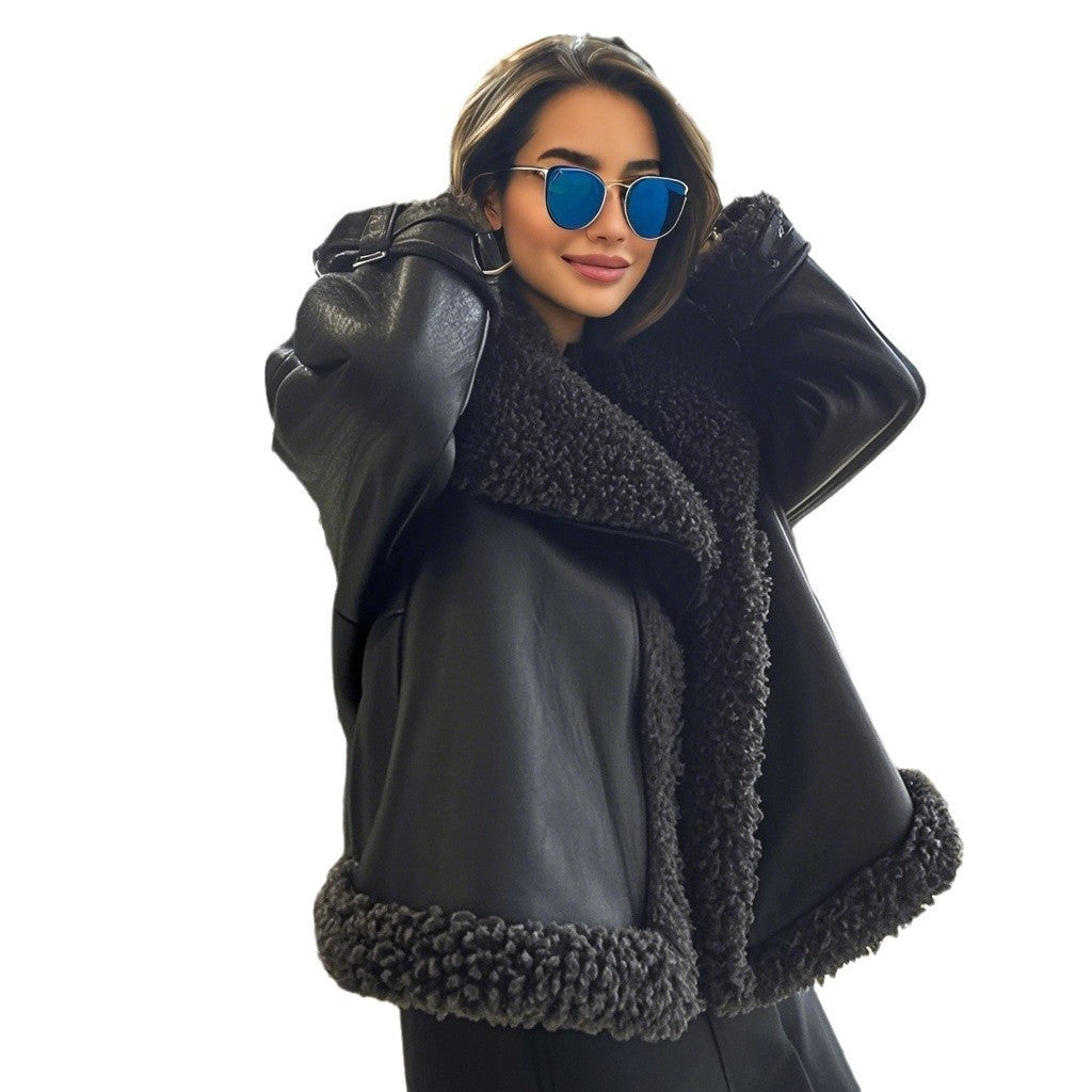 Veste élégante en cuir synthétique pour femme avec doublure en teddy douce et coupe décontractée Chic & Stil