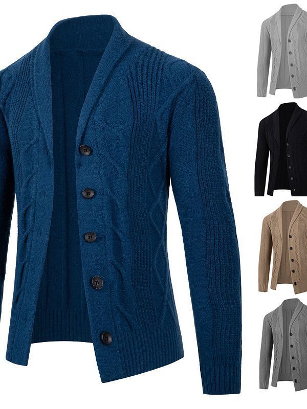 Trendy knitted jacket for men with high collar and decorative cable design Lune London