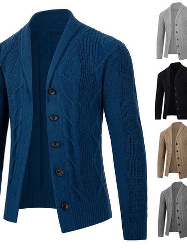Trendy knitted jacket for men with high collar and decorative cable design Lune London