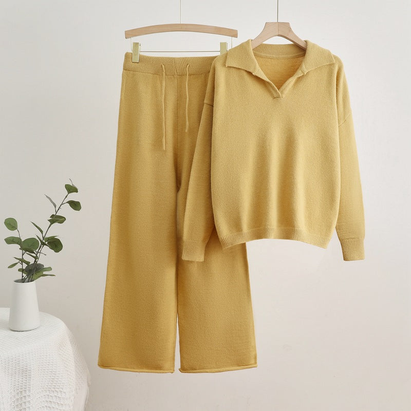 Comfortable knit loungewear set for women with a sweater and wide-leg pants Lune London