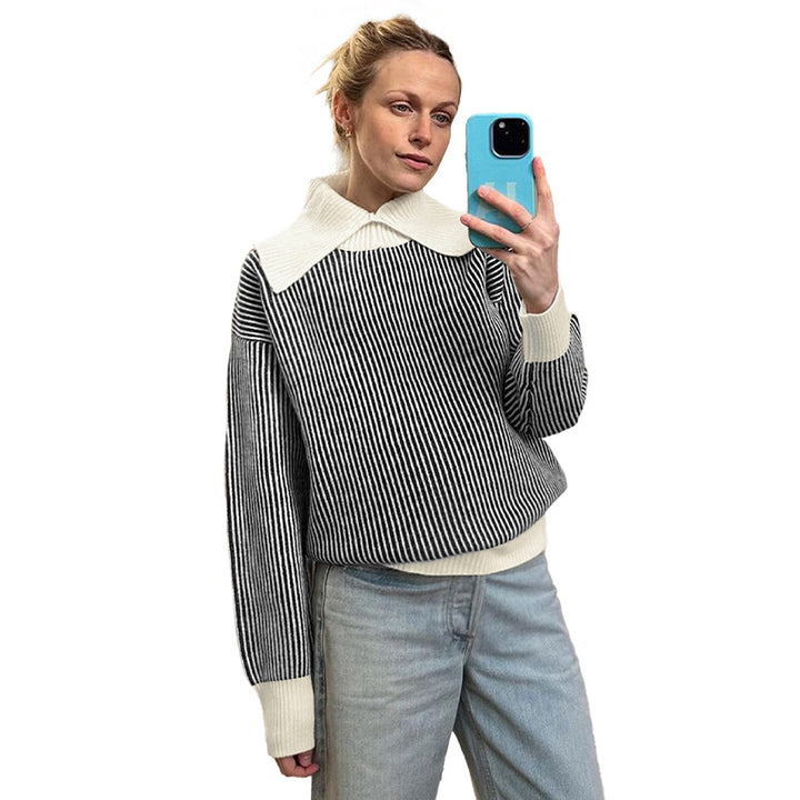 Pull femme avec motif rayé à la mode et col élégant Chic & Stil