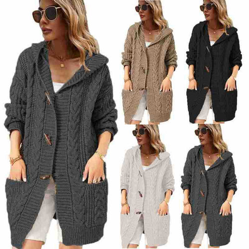 Knit coat for women with hood and large pockets Lune London