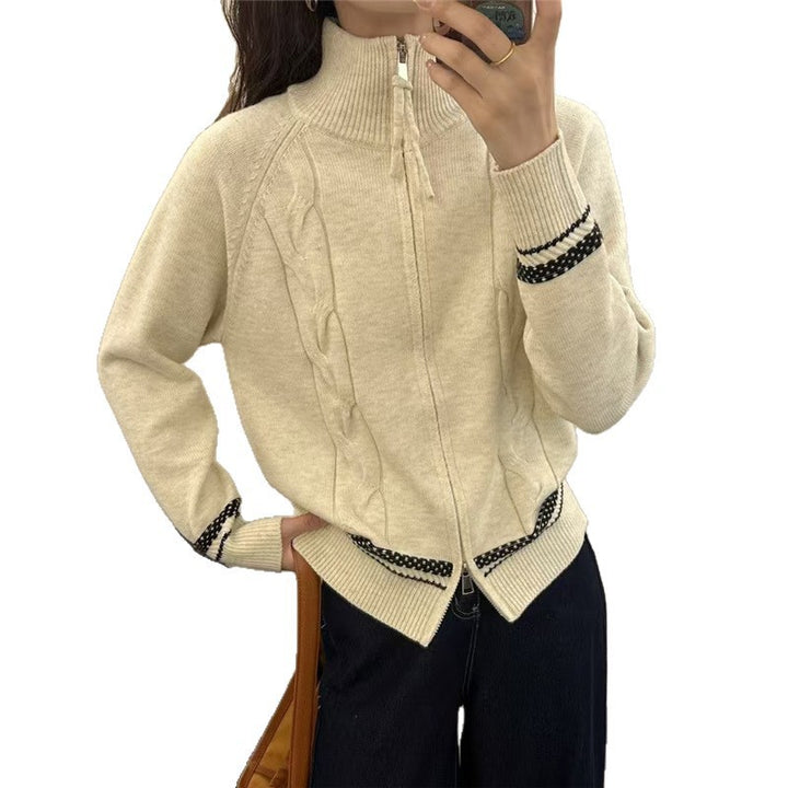 Cardigan pour femmes avec fermeture éclair élégante et motif en cable texturé Chic & Stil