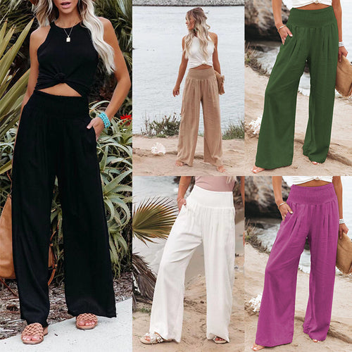 Summer pants for women, loose fit, with elastic waist and tightening details Lune London