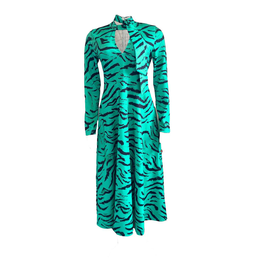 Midi dress for women with a high collar and asymmetrical cut Lune London