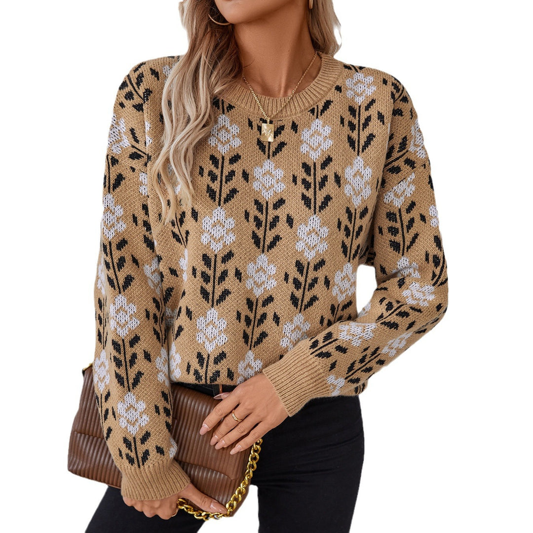 Casual women's sweater with floral pattern and round neckline Lune London