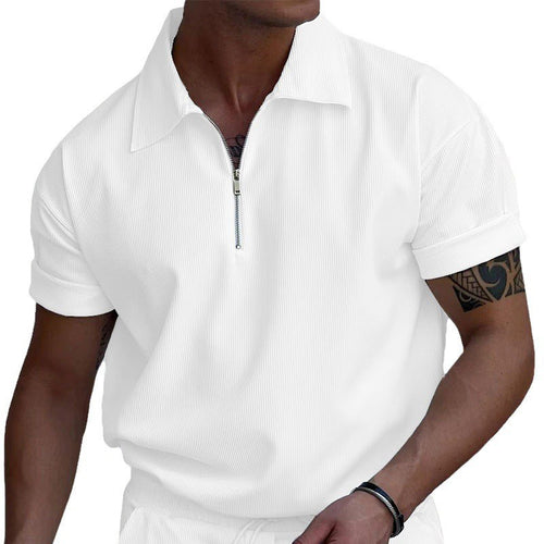 Short sleeve polo shirt for men with zip closure and structured fabric Lune London