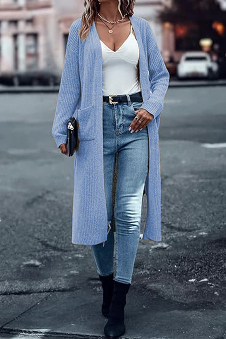 Cardigan chunky tricot pour femmes avec poches ouvertes et coupe décontractée Chic & Stil