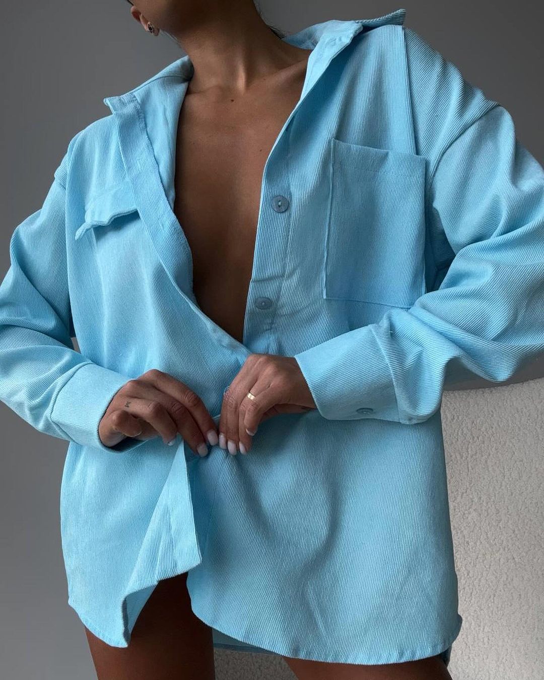 Casual shirt jacket for women in soft textured material Lune London