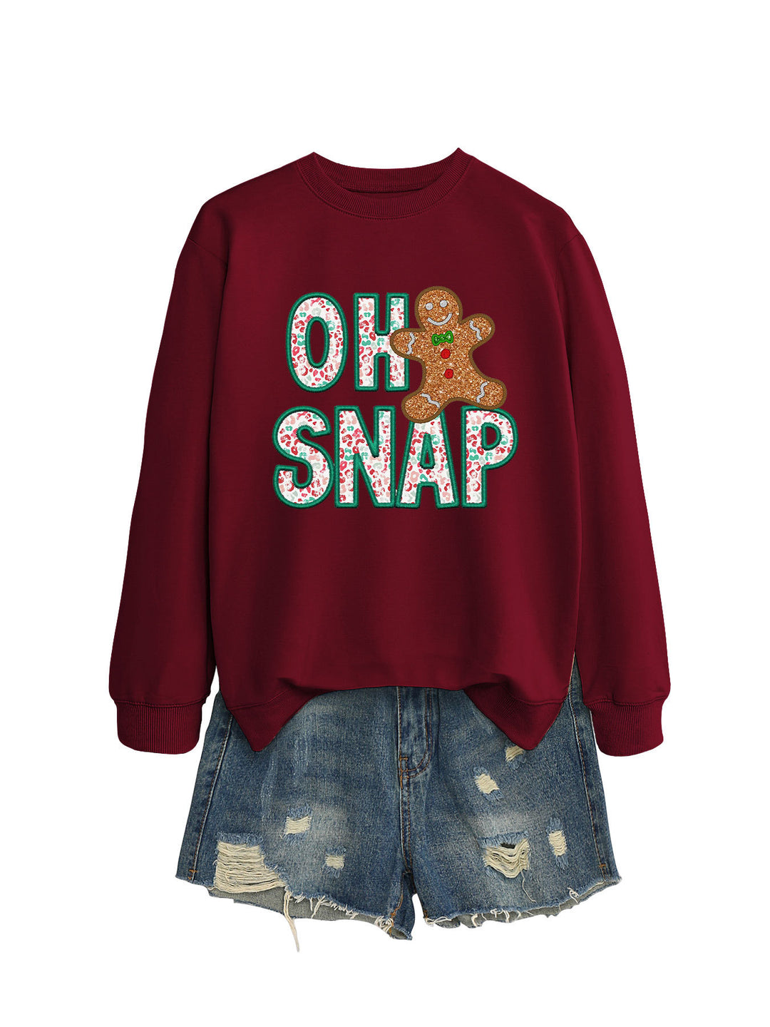 Sweatshirt pour femmes avec motif de bonhomme en pain d'épice amusant et lettrage étincelant Chic & Stil