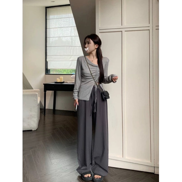 Ladies long-sleeved wrap top with sophisticated gathering Chic & Stil