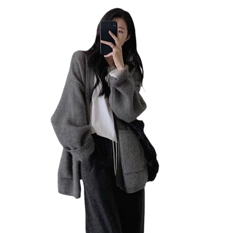 Cardigan en Tricot Douillet pour Femmes avec Décolleté en V Profond et Poches Plaquées