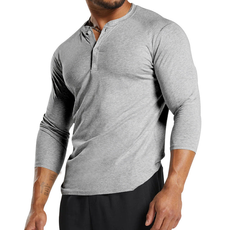 Men's Long Sleeve Henley Shirt in Breathable Cotton Blend with Button Details Lune London