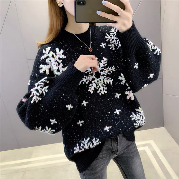 Knit sweater for women with winter pattern and puff sleeves Lune London