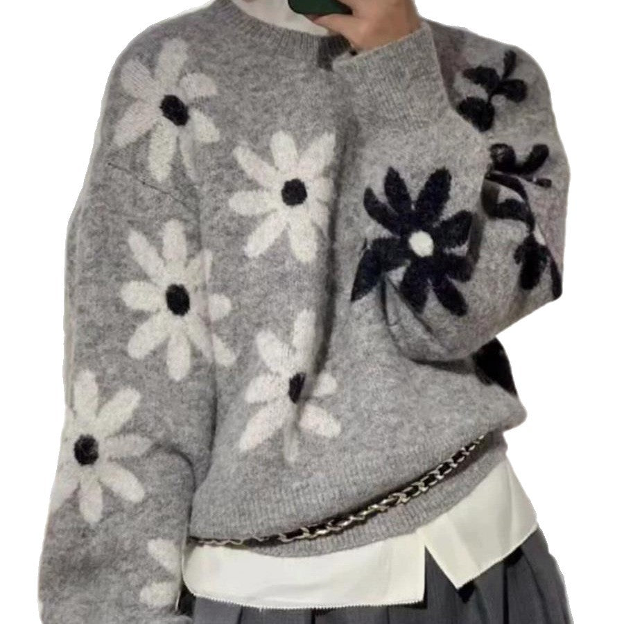 Pull en tricot pour femmes avec motif floral et coupe décontractée Chic & Stil
