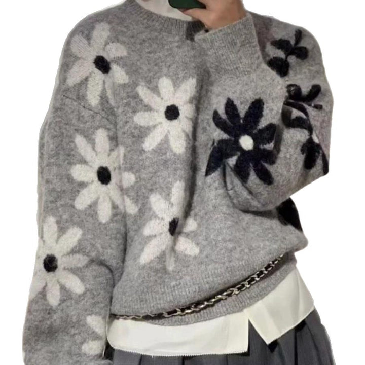 Pull en tricot cosy pour femmes avec motif floral et matériau doux Chic & Stil