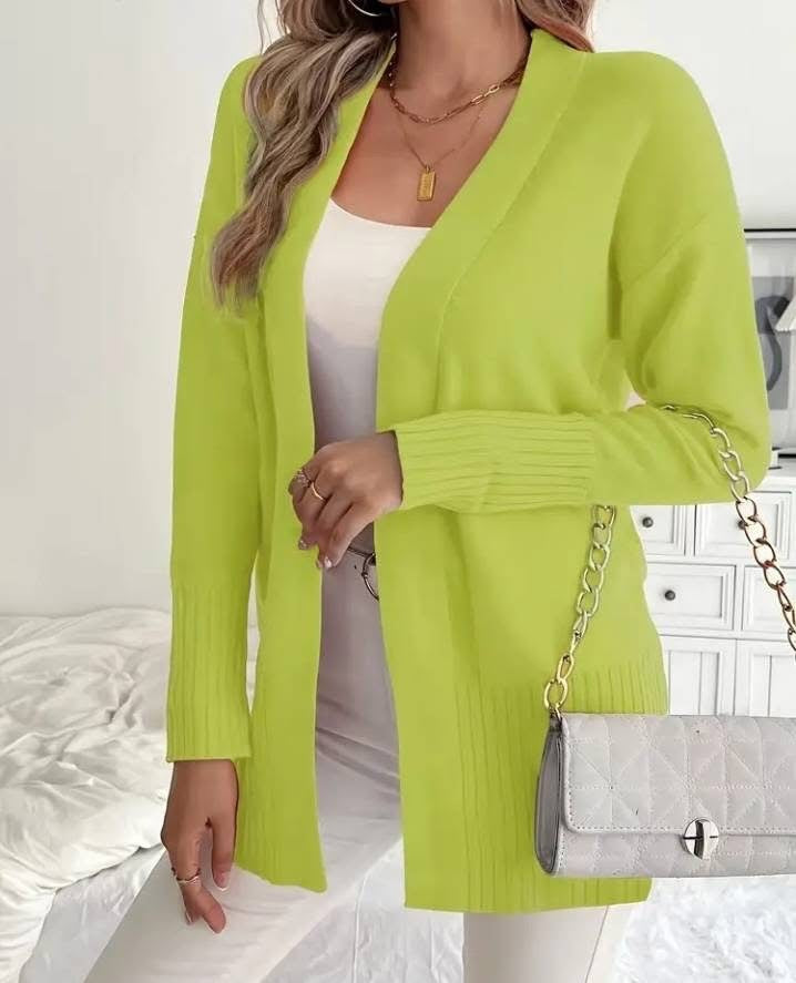 Ladies Long Knit Cardigan with fine ribbed details and a relaxed fit Lune London