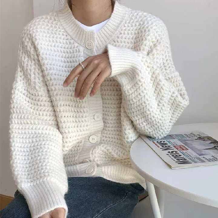 Cardigan chunky en tricot pour femmes avec boutons décoratifs et coupe décontractée Chic & Stil
