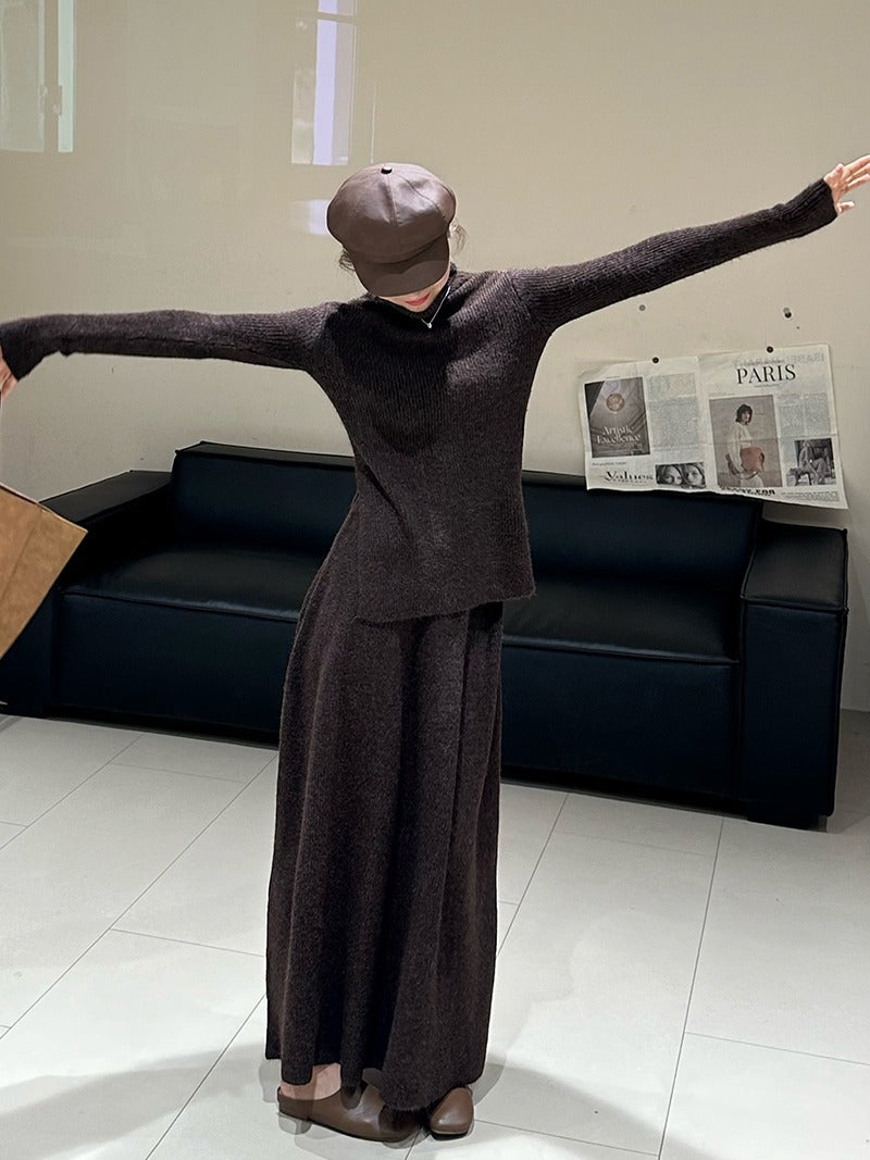 Robe en tricot pour femme avec un design à côtes luxueux et coupe longue Chic & Stil
