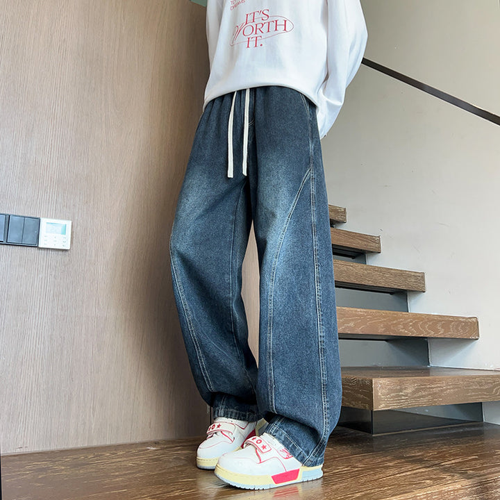 Women Wide Leg Jeans with Elastic Belt and Casual Chic Design